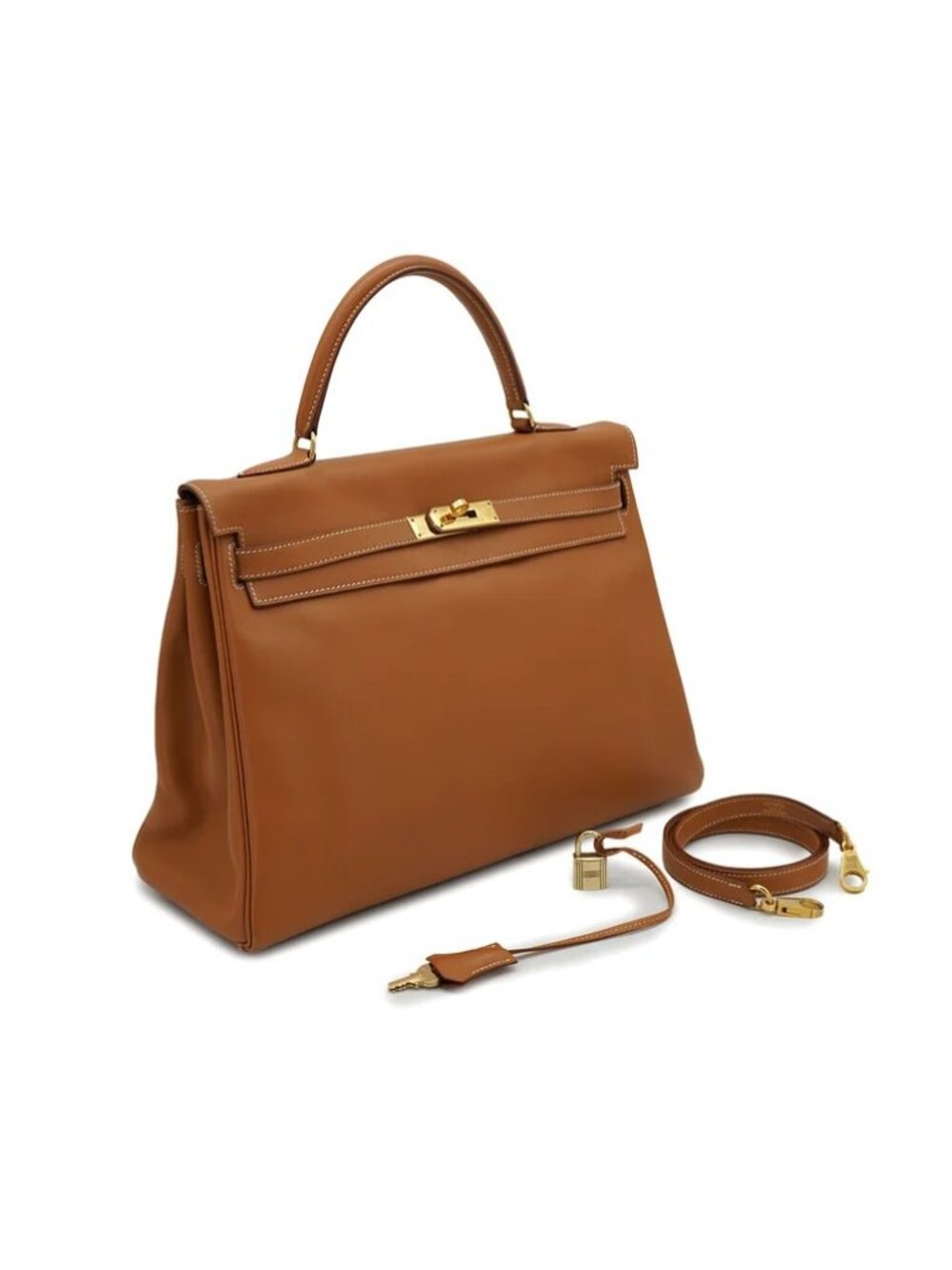 Authentic HERMES Kelly 35 RETOURNE GOLD brown VEAU GULLIVER leather